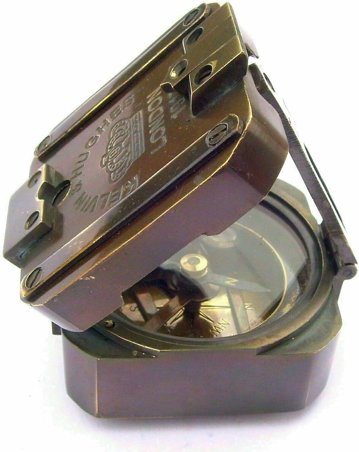 Brass Pocket Compass 2.5 Inch Kelvin & Hughes 1917 London Directional Compass Fully Functional Vintage Hiking Compass & Outdoor Navigation Tool