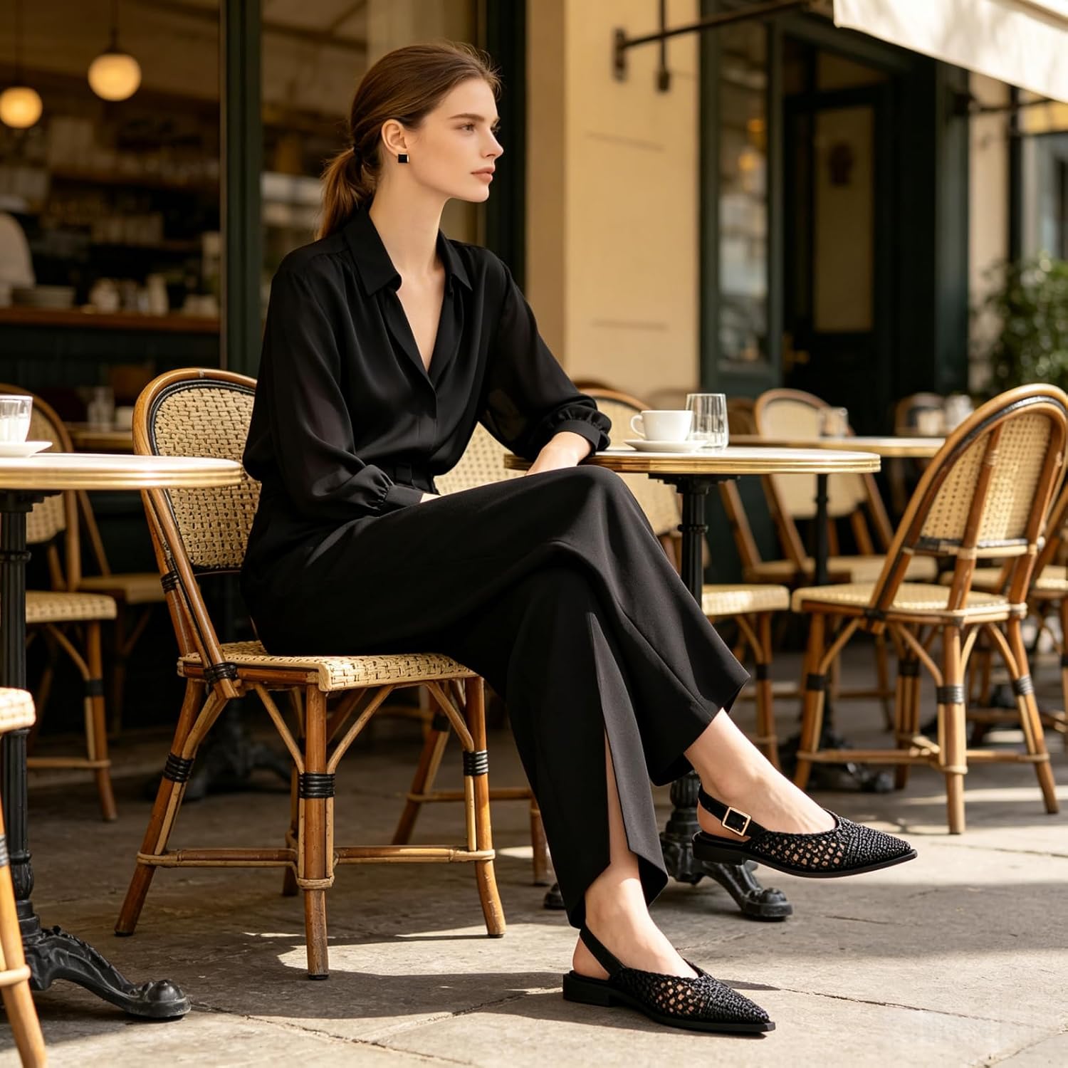 ZBOT Women's Flat Mules Pointed-Toe Closed-Toe Flats Open-Heel Slip-on Style Professional Office Wear Comfortable Casual Sandals