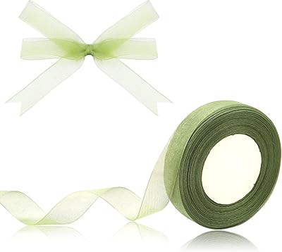 Hiswan 3/4 inch Sage Green Sheer Organza Ribbon 50 Yards Chiffon Ribbon for Gift Wrapping Wedding Bouquet Crafts