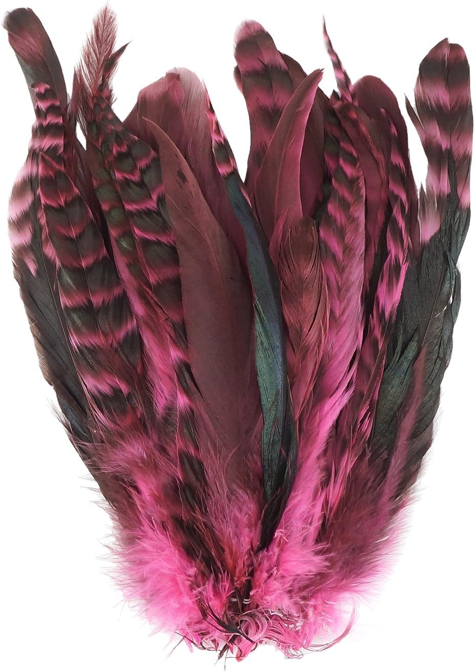 ZUCKER 25pc Rooster Chinchilla Tail Feathers - 8-10 inch Colorful Rustic Craft Supply for DIY Home Decor - Red