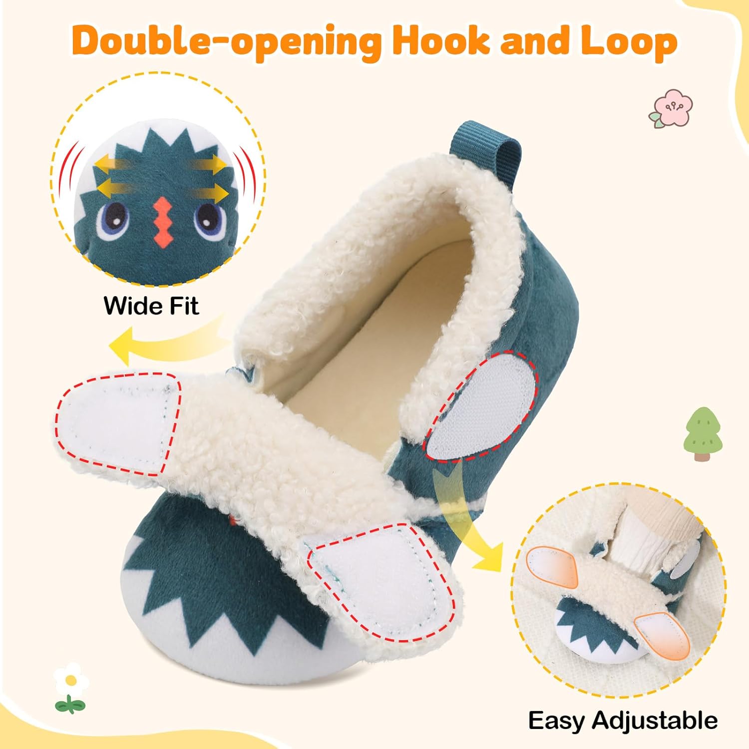 JOINFREE Toddler Slippers Boys Girls Adjustable House Shoes Barefoot Sock Shoes with Rubber Sole Baby Comfort Warm Indoor Outdoor Walking Shoe - Image 4