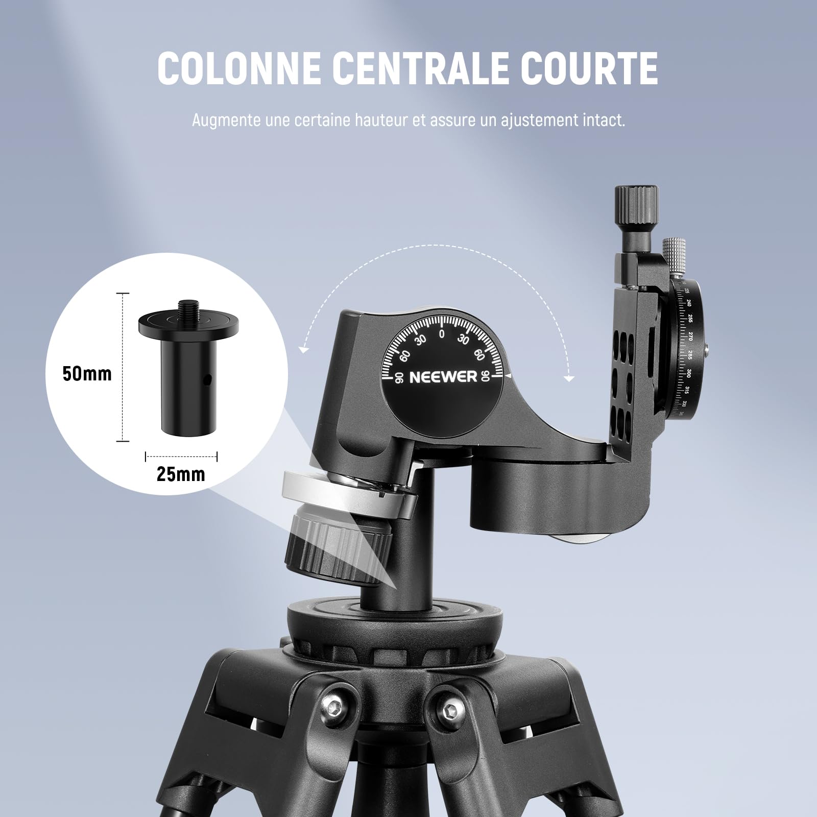 NEEWER Tête de Trépied à 3 Engrenage, 360° Plaque panoramique Arca QR,TH15 | Réglage Micro Millimétrique, Alliage d'Aluminium, Rotule 3 Axes, Double Mode Rapide Grossier/Fin, Charge Max.13.2lb/6kg