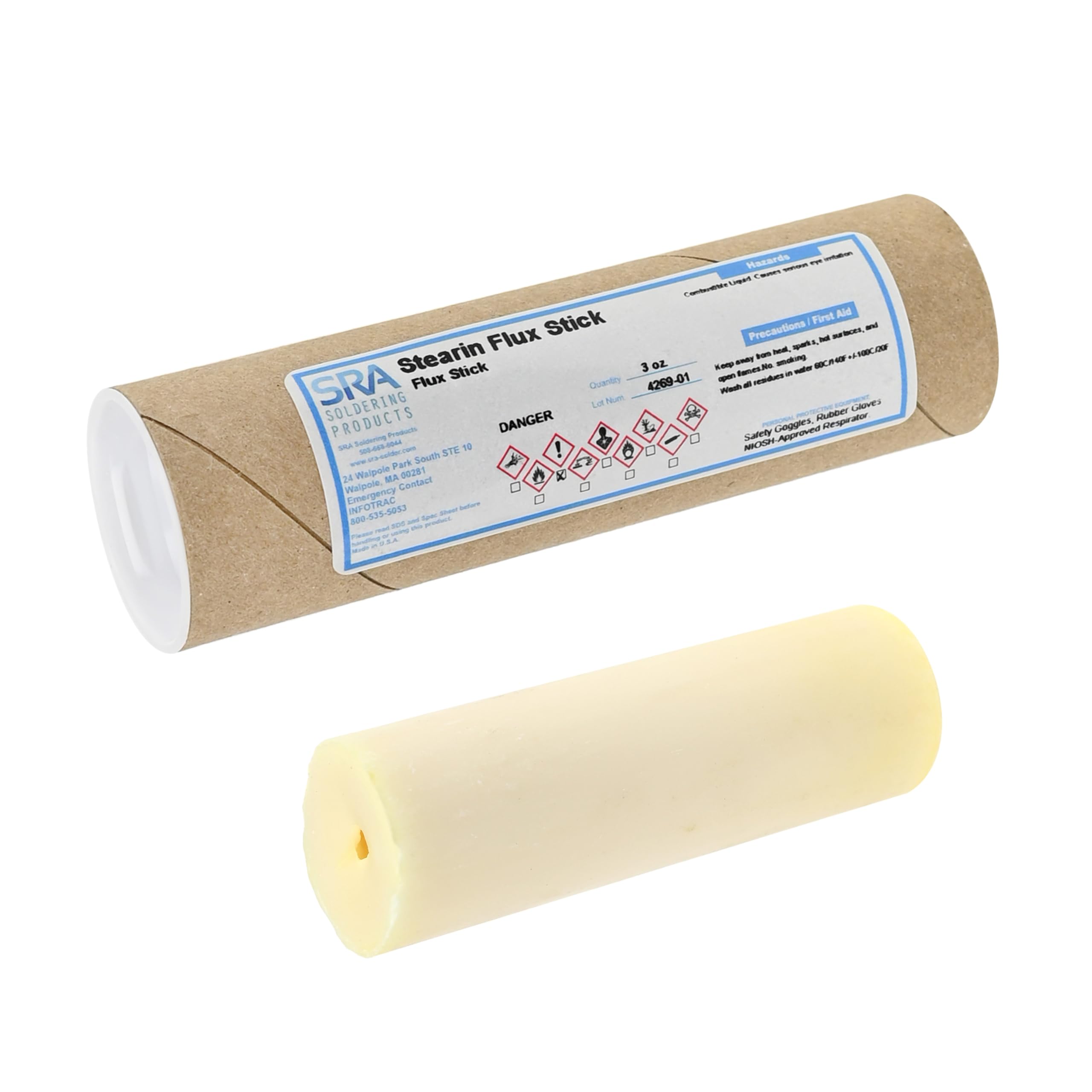 Sra Soldering Products Sra Non-Toxic Stearine Soldering Flux Stick Candle – Easy Application, Non-Hygroscopic & Non-Hazardous Residues, Ideal For Battery Terminals, Electrical Connections & Stained Glass Projects - 3Oz
