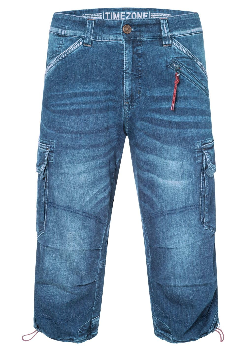 Timezone Herren 3/4 Cargo Jeans Loose MILESTZ Short Mid Waist Loose Fit - Blau | Baumwolle | Viel Stauraum durch seitliche Cargotaschen mit Patten | Normal Fit | unifarben | atmungsaktiv | Reißverschluss