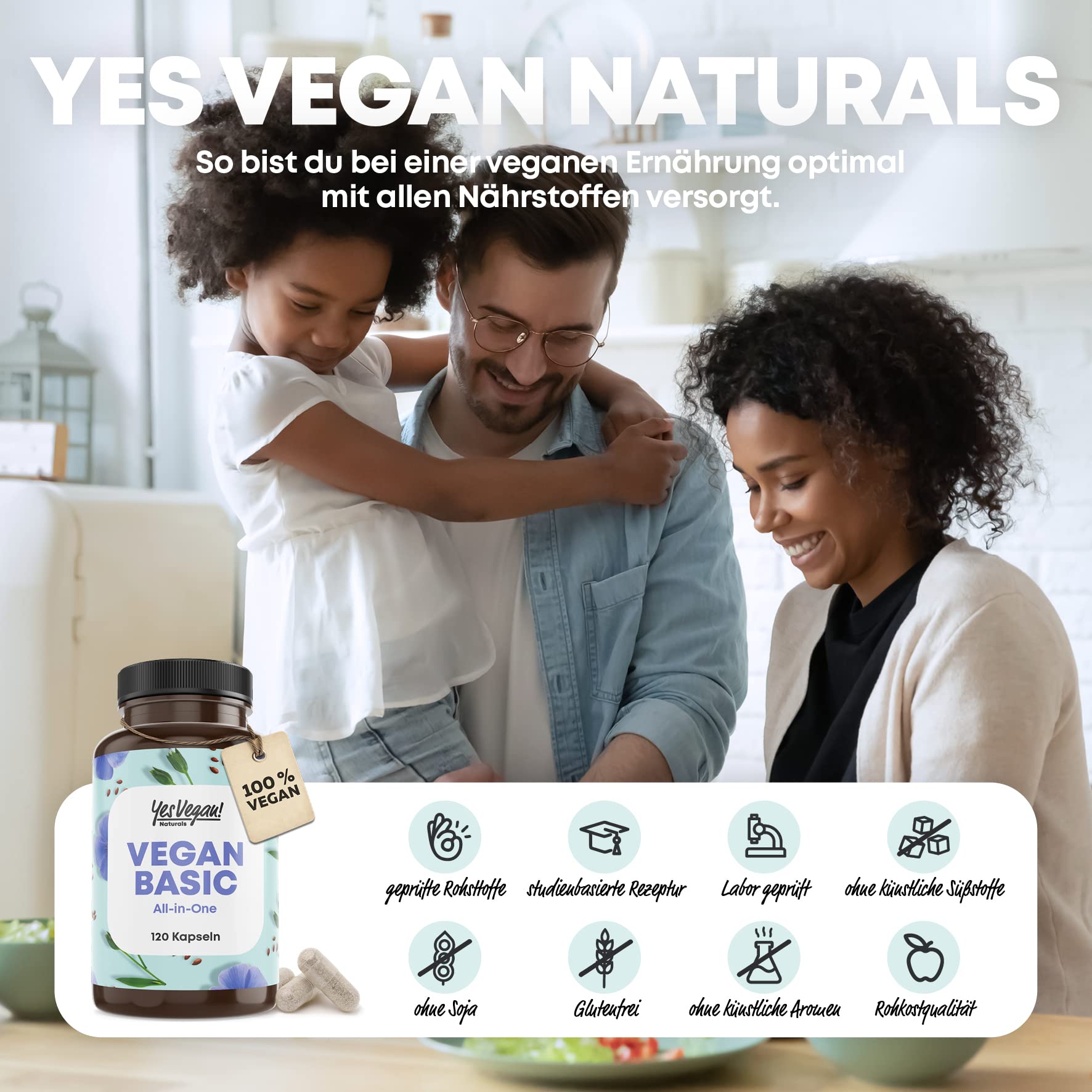 3x 120 Kapseln Yes Vegan Complex - Vitamin B12 K2 D3 Eisen Zink Selen und Omega 3 vegan - speziell für Vegetarier und Vegan Supplements