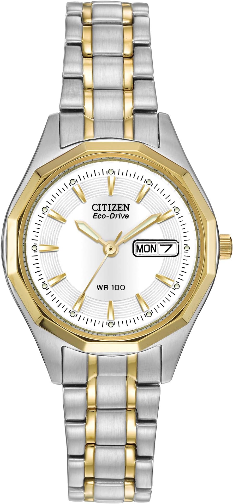 Women's Eco-Drive Dress Classic Watch in Two-Tone Stainless Steel, White Dial (Model: EW3144-51A)