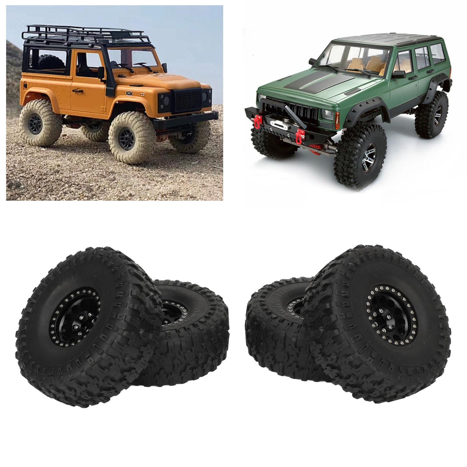 flexman 4 Pezzi 1.9 RC Pneumatici in Gomma per Cingolati, Cerchi in Lega di Alluminio a 12 Fori Pneumatici per Terreni Fango, Pneumatici in Scala con Cerchione per SCX10 1/10 (Nero)