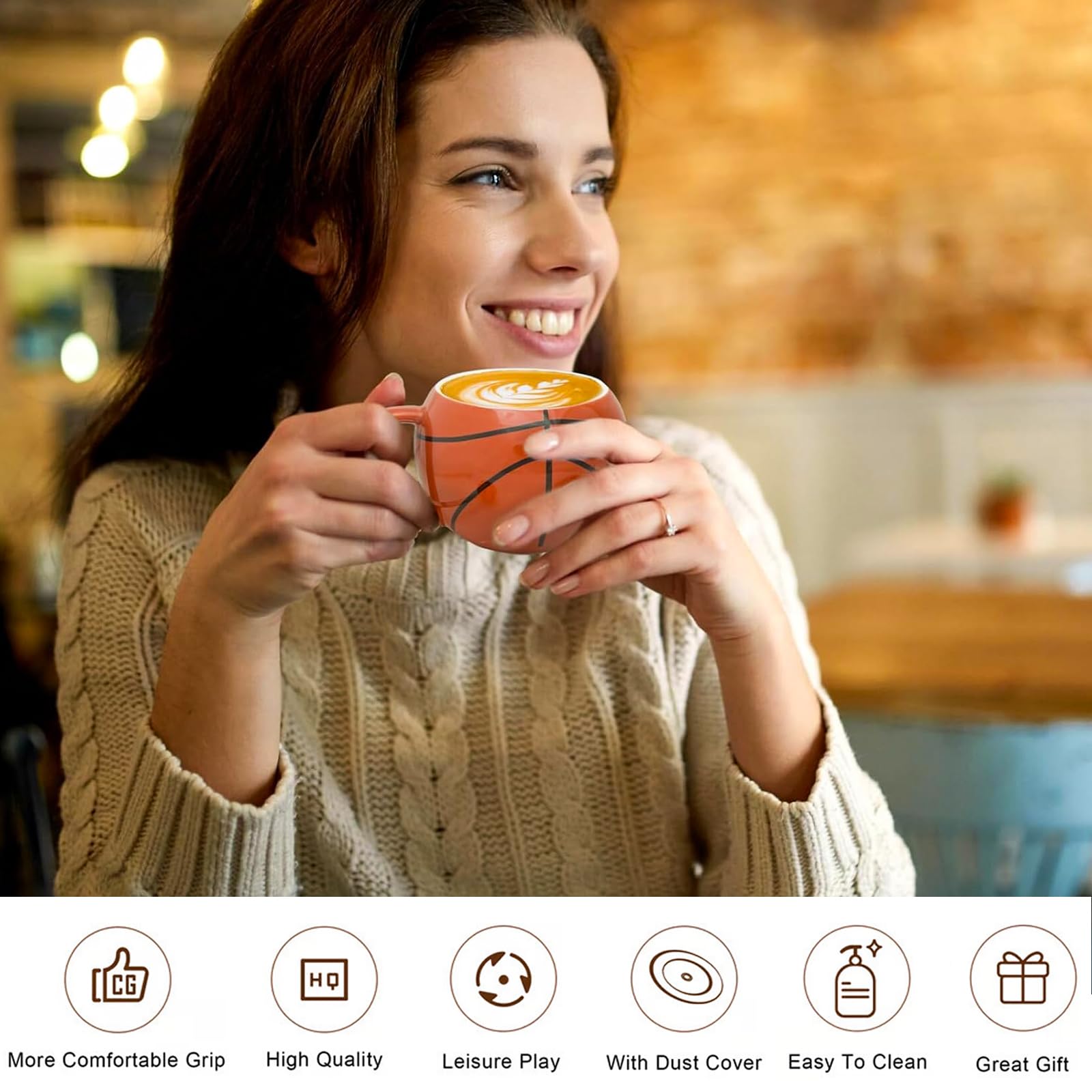 ZONSUSE Taza de Café Baloncesto, Divertida Taza Esférica, Mug Desayuno Creativa, Taza de Baloncesto con Tapa, Baloncesto Regalos Originales para Hombre Mujer Niño 420ml (Basketball A-Sin Cuchara)