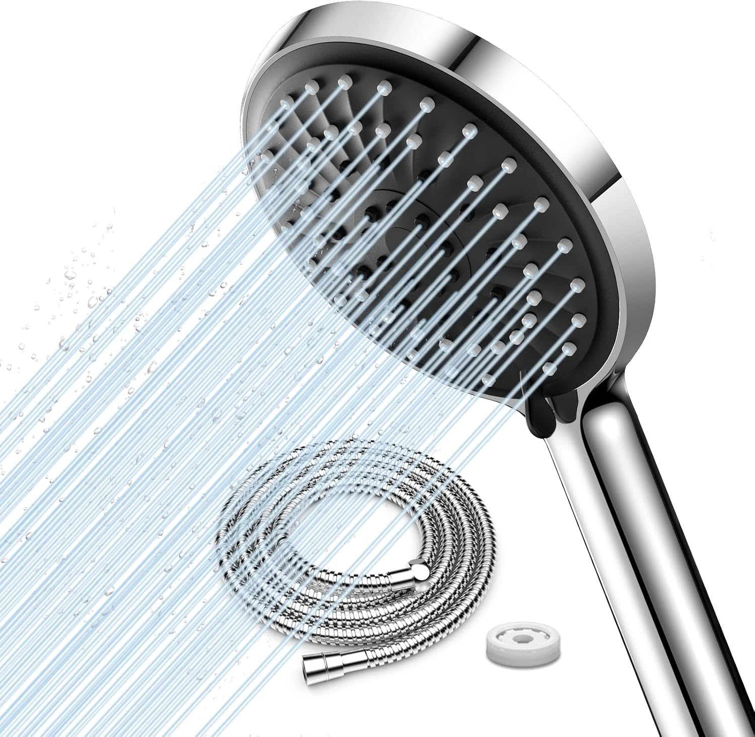 OURBAOFU Doppel-Duschkopf-System Für Zwei – Tandem-Duschköpfe Mit 3 Strahlarten, Hochdruck, Werkzeuglose Montage (55–78 Zoll), 180° Verstellbar, Für Paare & Geteilte Nutzung – Silber