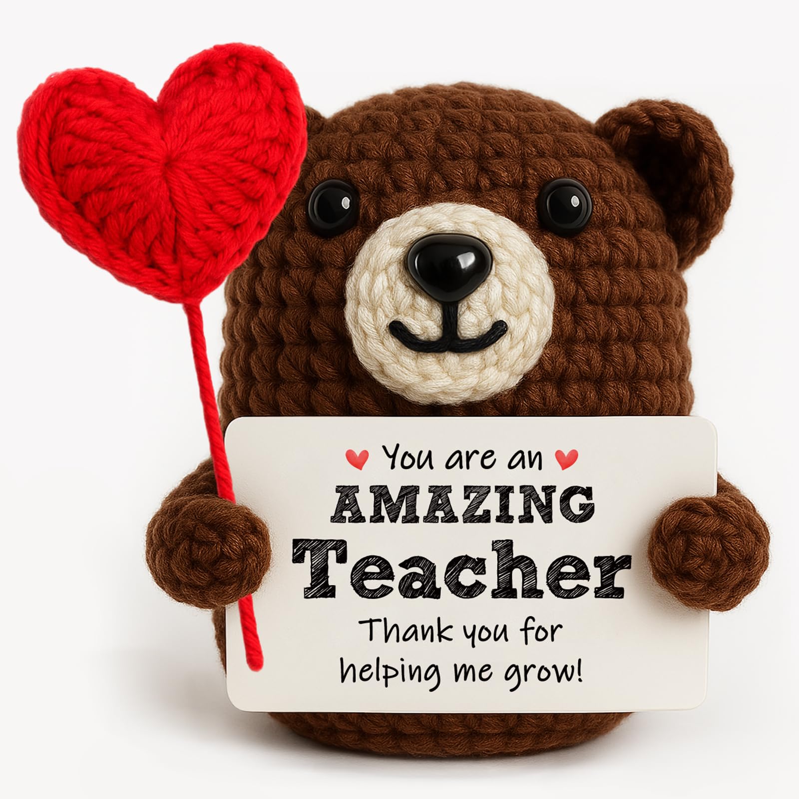 Tixlux Thank You Teacher Gifts for Women Men, Handmade Crochet Bear with Heart, Emotional Support | Birthday | Appreciation Gifts for Teacher Teaching Assistant - Thank You for Helping Me Grow โ image 1