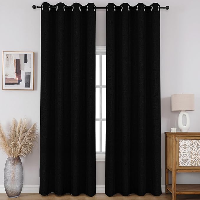 light khaki - CUCRAF 100% Blackout Window Curtains 84 inches Long 2 Panels Set, Faux Linen Look Thermal Insulated Grommet Drapes, Room Darkening Curtain for Bedroom Living Room(W52 x L84 Inch, Light Khaki)
