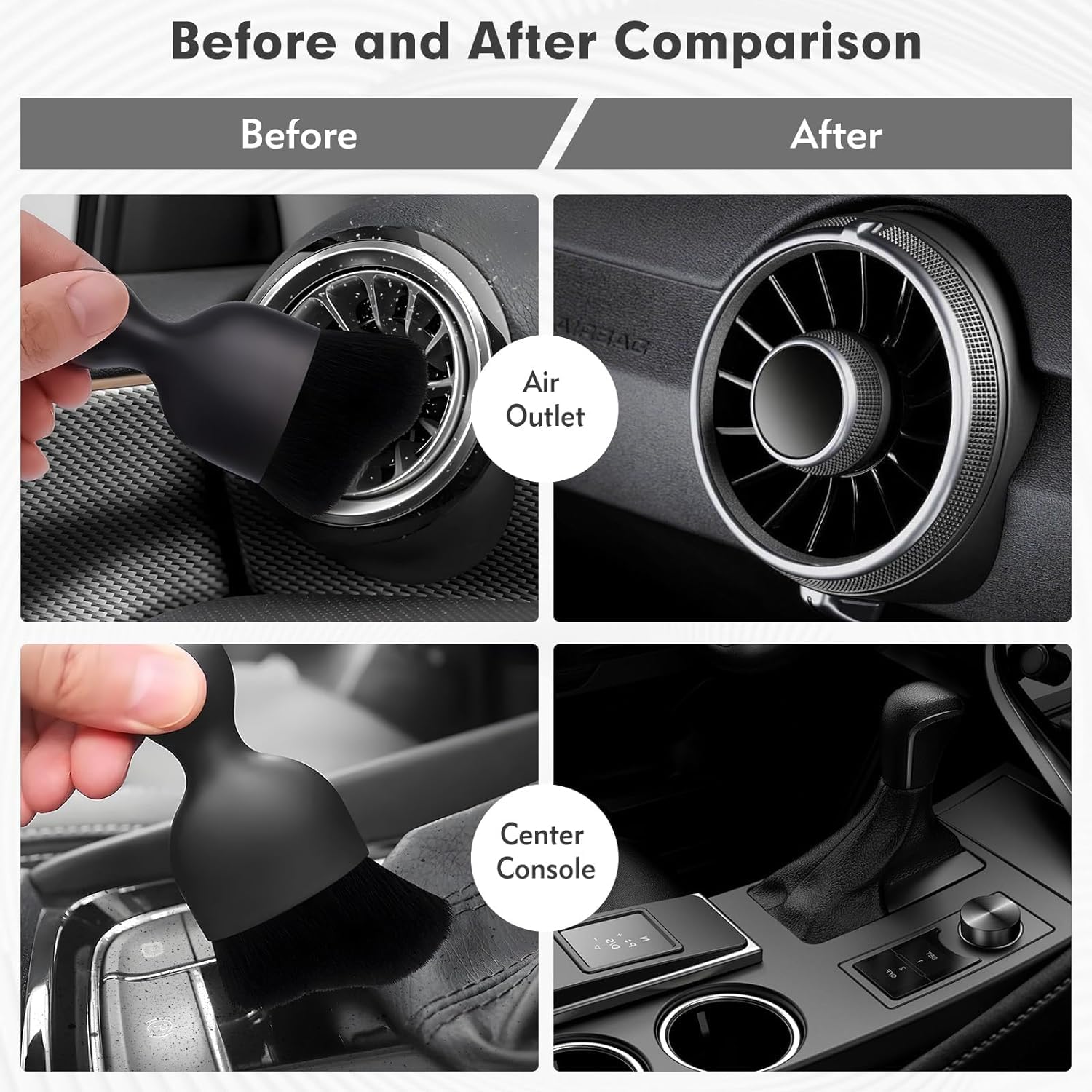JICOOT 2PCS Multipurpose Car Interior AC Vent Dashboard Dust Dirt Cleaner Cleaning Brush for Car Interior PC Laptop Keyboard Electronic Gadgets Cleaning Brush - Black 3