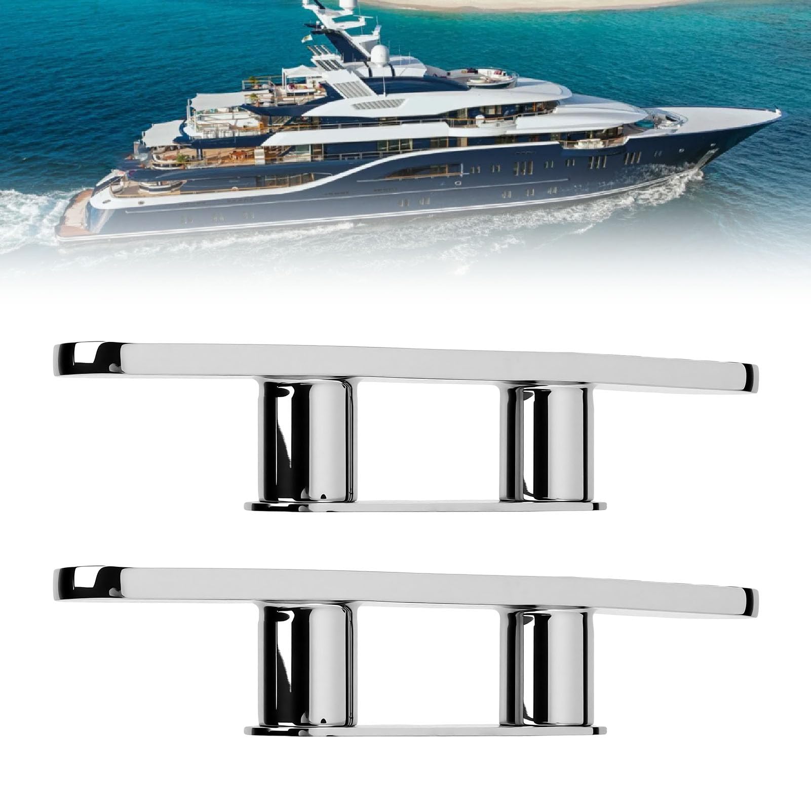 aqxreight 10-Zoll-Bootsklampe, Dockklampe mit Offener Basis, Edelstahl 316, 2 Stück, Robuste Marine-Klampe, Polierte Oberfläche, 240 Mm Länge, für das Anlegen von Yachtschiffen an Decksdocks