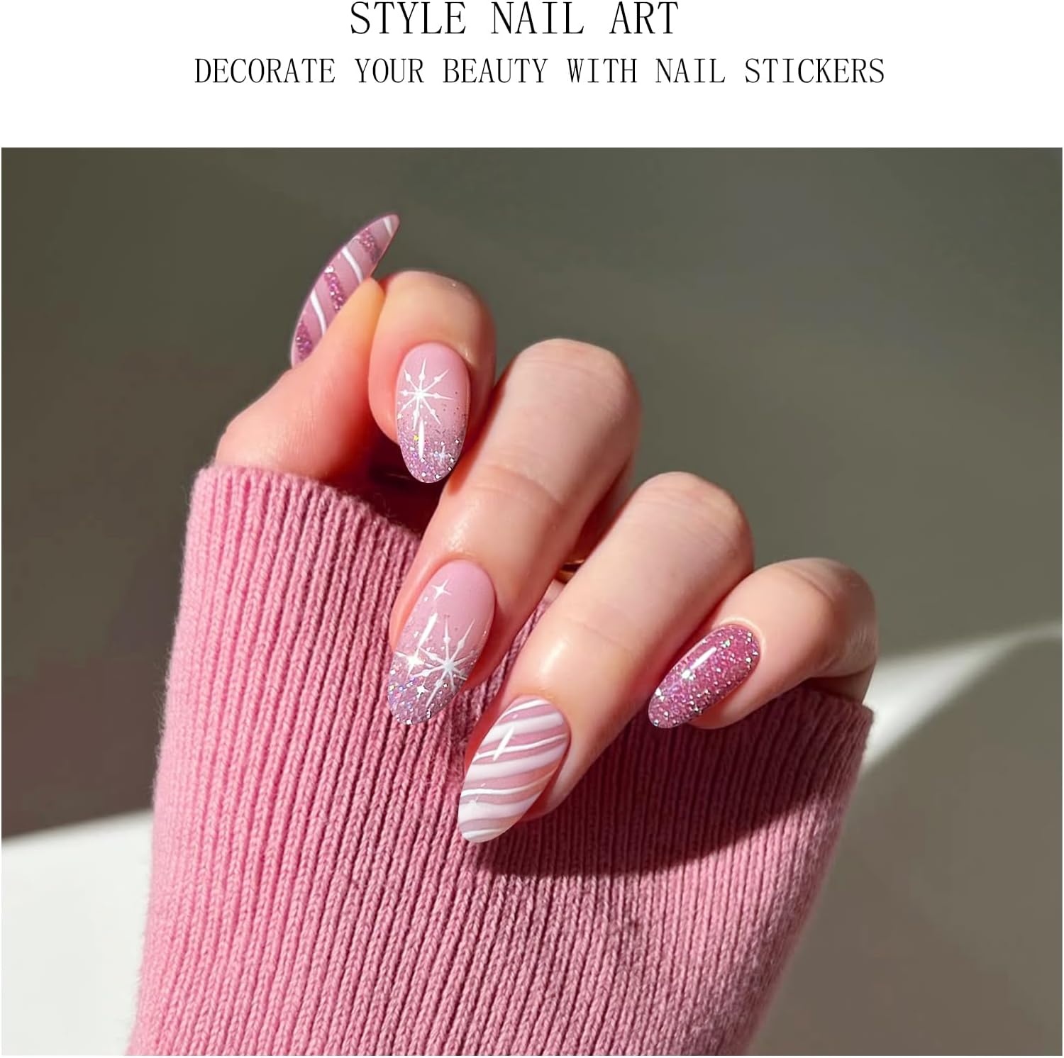 JMEOWIO Semi Cured Gel Strips Nail Art Sticker Wrap Christmas Glitter