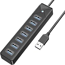 GiGimundo USB 3.0 Hub, 7 Ports Adapter for 5Gbps USB Adapter, with 5V/3A Power Port, Compatible with MacBook, PS4, Surface Pro, Flash Drive, Mobile HDD, Black Cable 15 cm