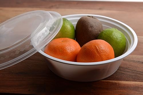 Miniatura 4 de EcoQuality Contenedores de preparación de comidas [paquete de 10] cuencos redondos blancos con tapas, caja Bento para almacenamiento de alimentos,