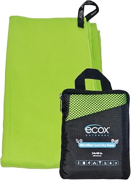 ecox Outdoors Microfiber Towel Fast Drying Soft Feel Fast Action Drying for Gym Beach Outdoors Green, 1 Towel Kit 24x48in