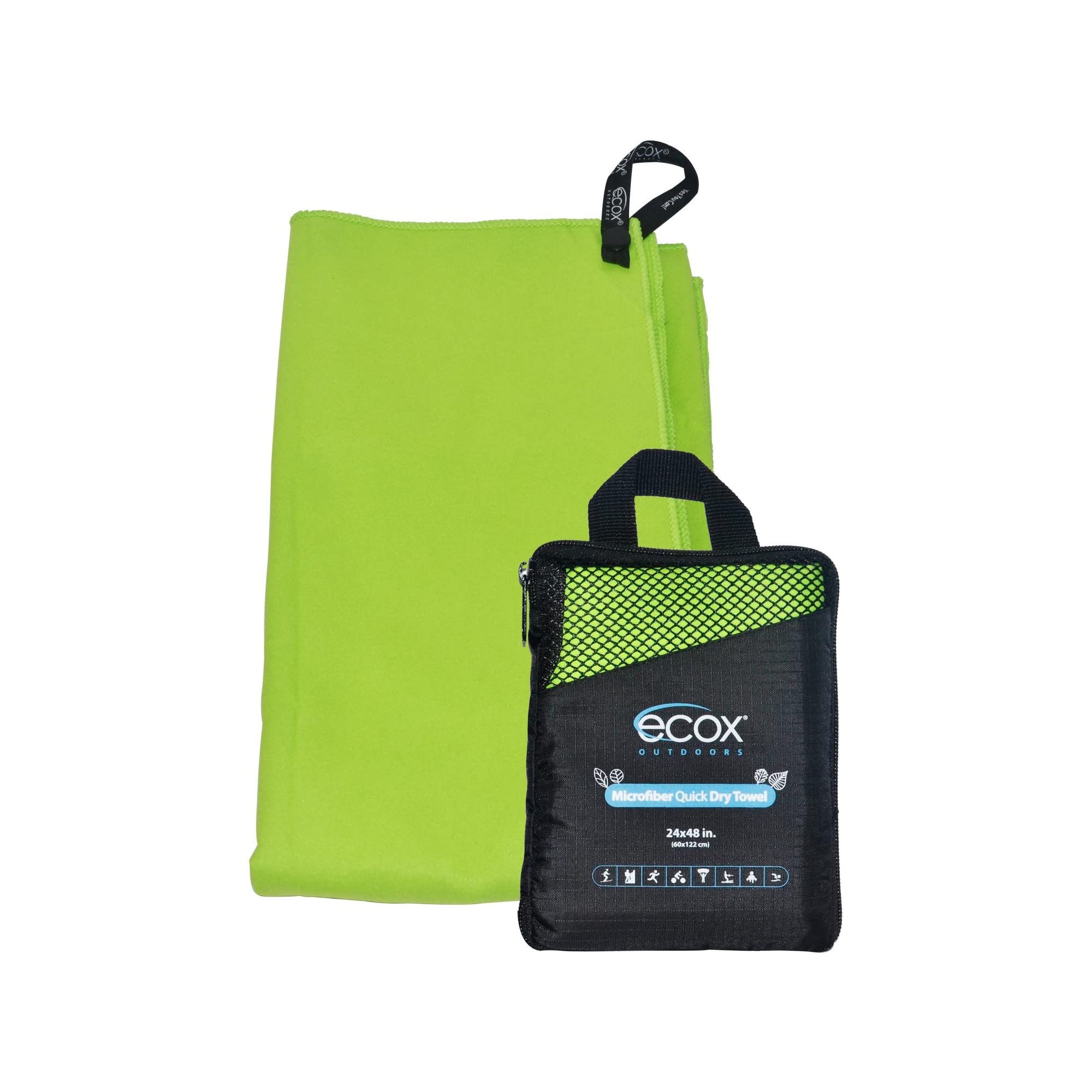 ecox Outdoors Microfiber Towel Fast Drying Soft Feel Fast Action Drying for Gym Beach Outdoors Travel Yoga Camping Compact Size 1 Piece 24x48 in Green