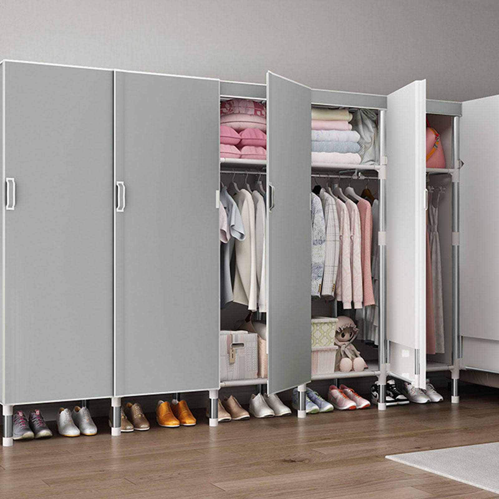 Kleiderschrank Tragbarer Kleiderschrank, faltbarer Kleiderschrank mit Kleiderstange, Regalen, Kleiderschrank-Aufbewahrungsorganisator für Schlafzimmer,D-205x50x172cm
