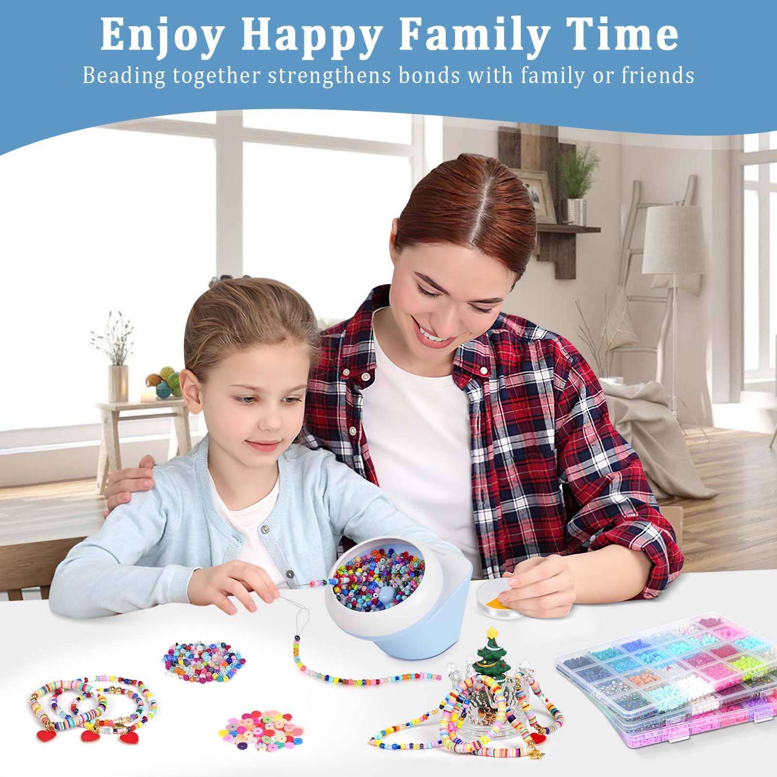 Spinner de cuentas de arcilla, giratorio eléctrico de cuentas para hacer joyas, pulsera y collar con agujas de cuentas e hilo, spinner de cuentas de semillas, spinner de pulseras de cuentas de arcilla
