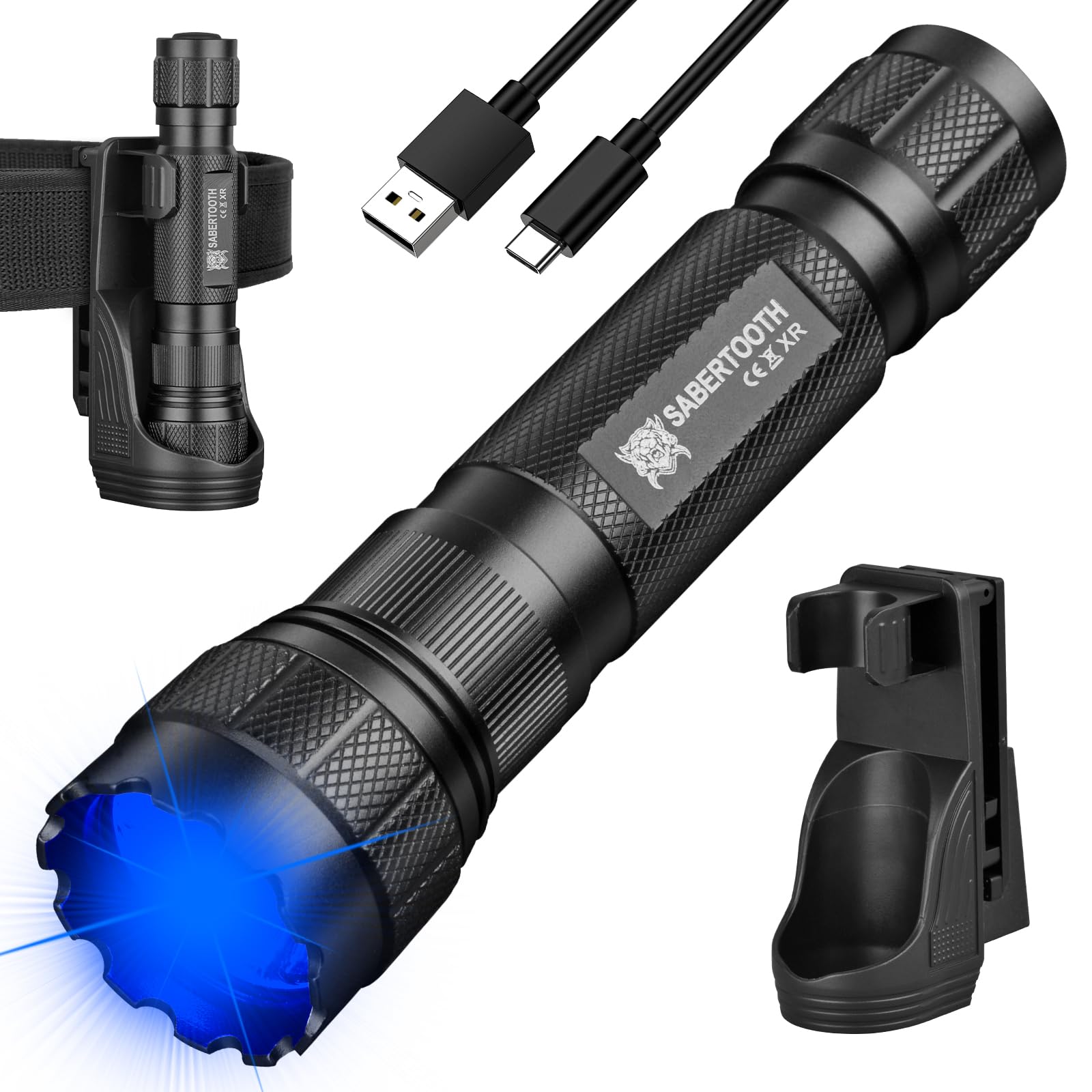 SABERTOOTH Police Tactical Flashlights 1800 High Lumen with Holster for Duty Belt,LED Fla…