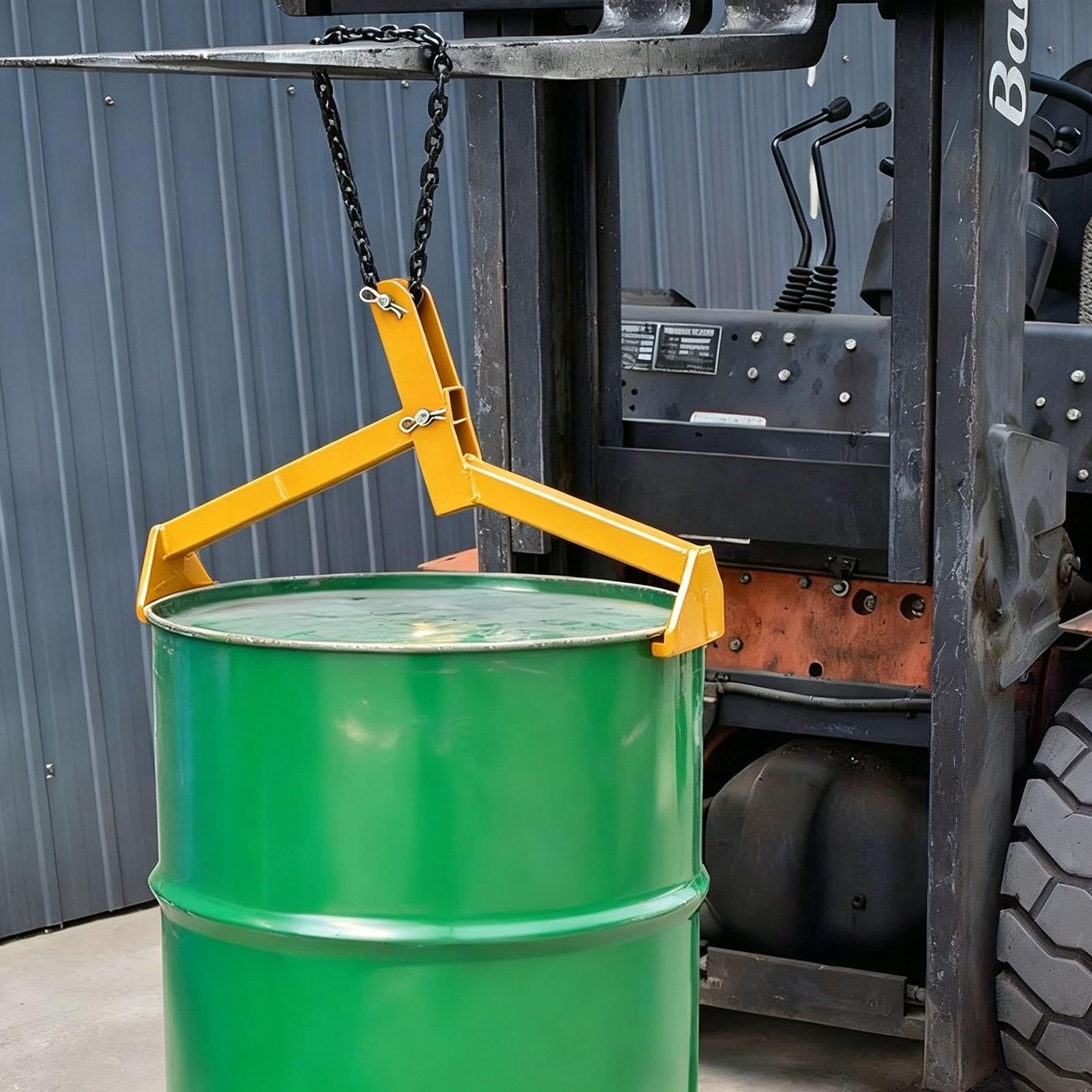 Fassheber Trommelhebeklemme mit 300 kg Tragfähigkeit für Gabelstapler, Universelles Ketten-Fasshebewerkzeug, Vertikale Hebezange für 200-Liter-Fässer