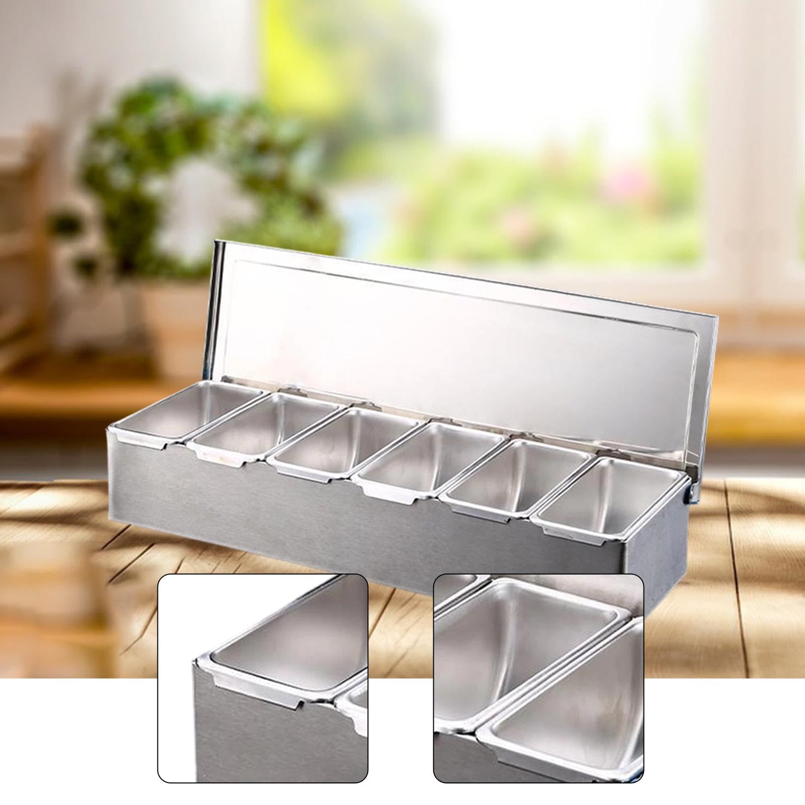 Barattolo per Condimenti in Acciaio Inox, Vassoio Multifunzionale per Condimenti con Scomparti Rimovibili, Organizer per Barbecue E Feste, 6 Griglie