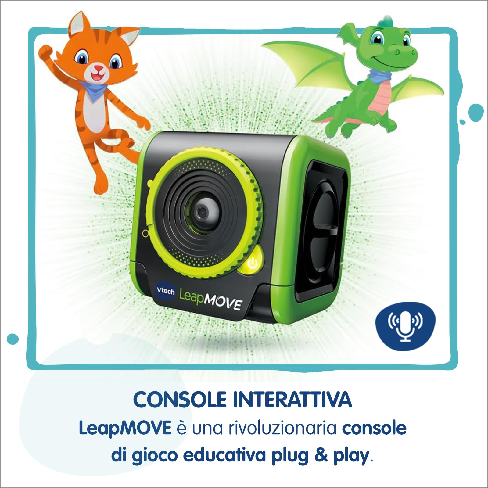 VTech LeapMove, Console TV Interattiva per Bambini, Rileva i Movimenti Senza Controller, Pronta all'Uso, 25 Giochi Educativi, 3 Profili Giocatore, Lingua Italiana, Cavi Inclusi, 4-11 Anni