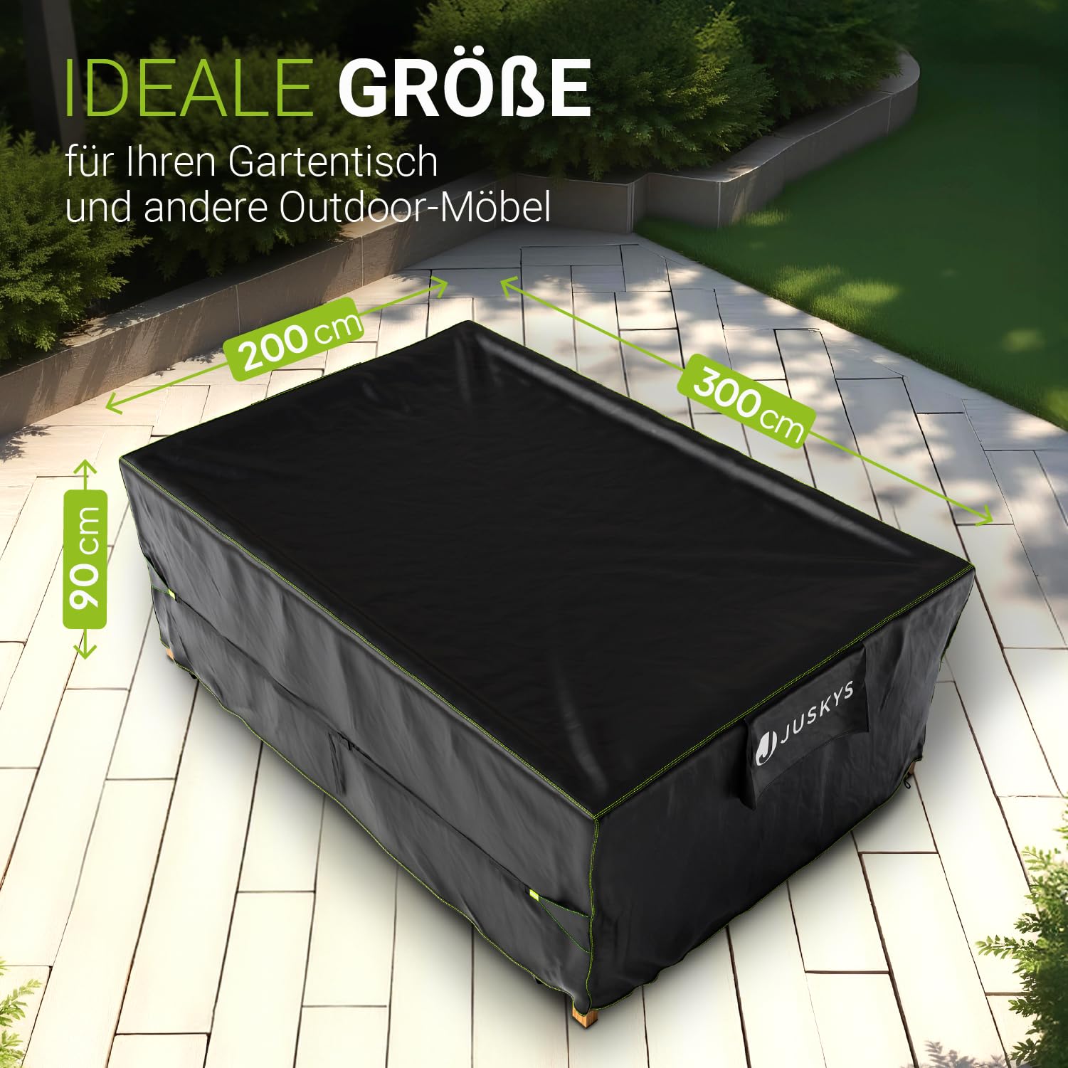 Juskys Gartenmöbel Abdeckplane CoverSafe Pro 300x200x90 cm - winterfest & wasserdicht - Schutzhülle für Gartentisch, UV-Schutz, Abdeckhaube Gartentisch