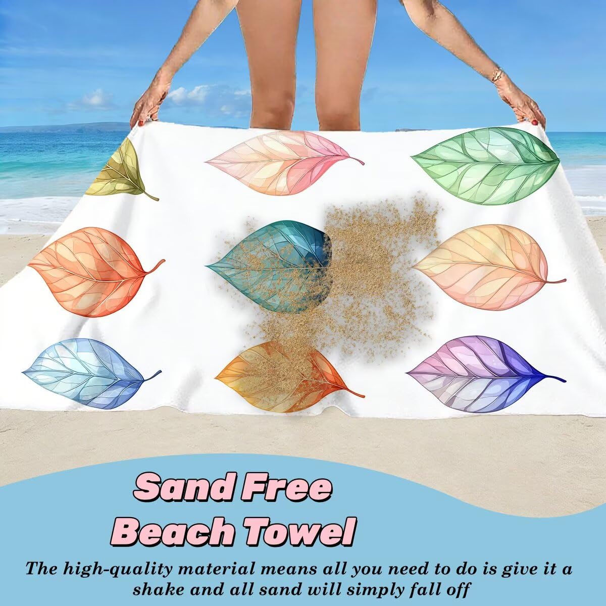 Juego de 2 Toalla Playa Grande 100x220 cm, Secado Rapido Toalla Microfibra Gimnasio, Antiarena Toallas de Playa Hoja, Grande Ligera Compacta Toallas Microfibra Mujer Hombre para Viaje Piscina -5078