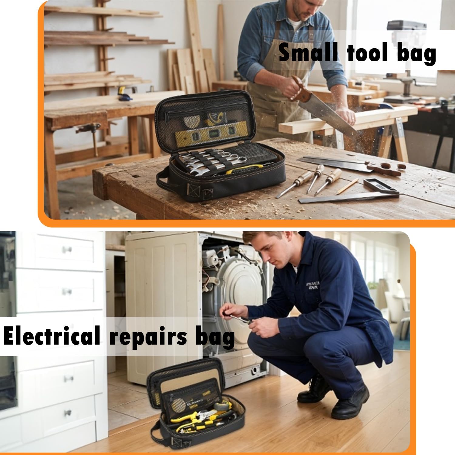 Portable Small Tool Bag, Tactical Tool Pouch Utility Organizer Case for Men | 12 inch Heavy Duty Tool Bag with Zipper, Handle & Strap for EDC, Motorcycle, Road Bike, Electricians