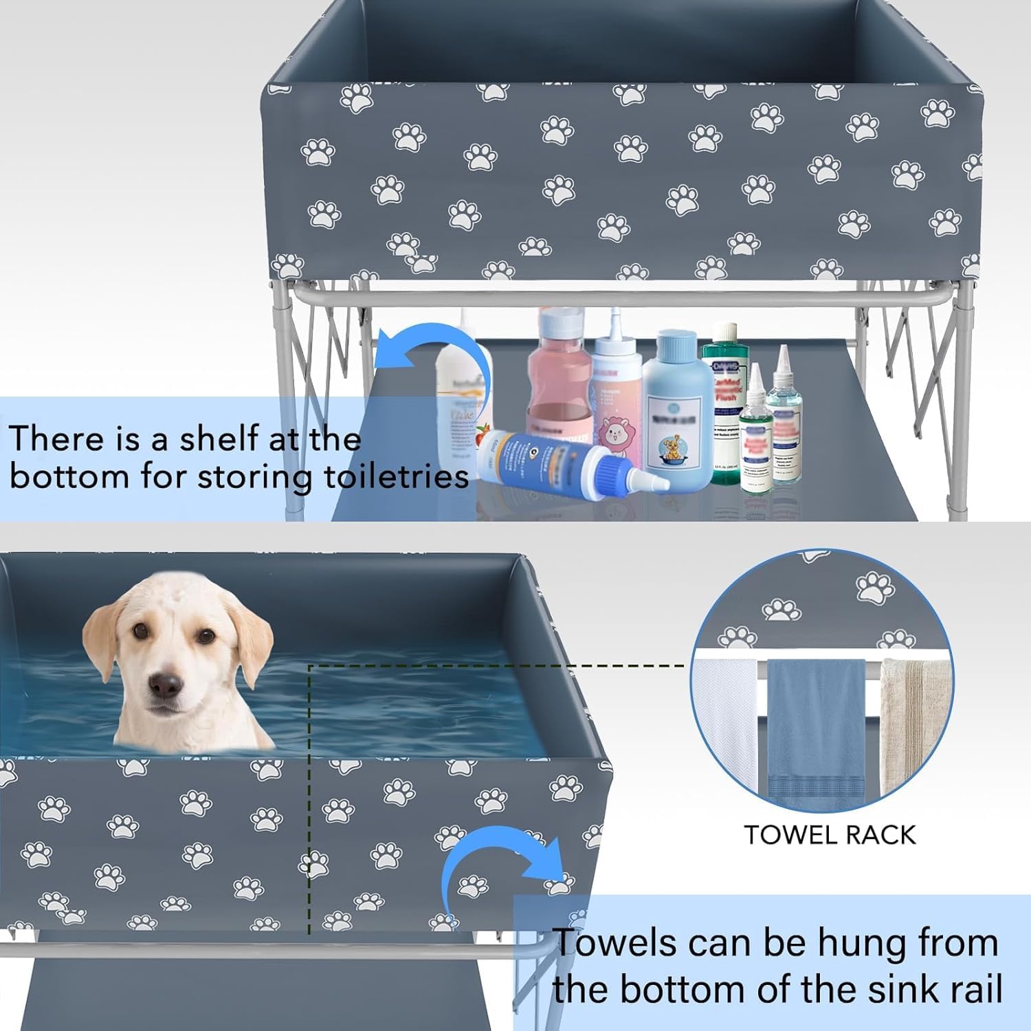 Bañera y bañera para perros plegable para bañarse, duchas y cuidados, piscina para perros en casa con mucho espacio, adecuada para perros domésticos pequeños, medianos y grandes, para