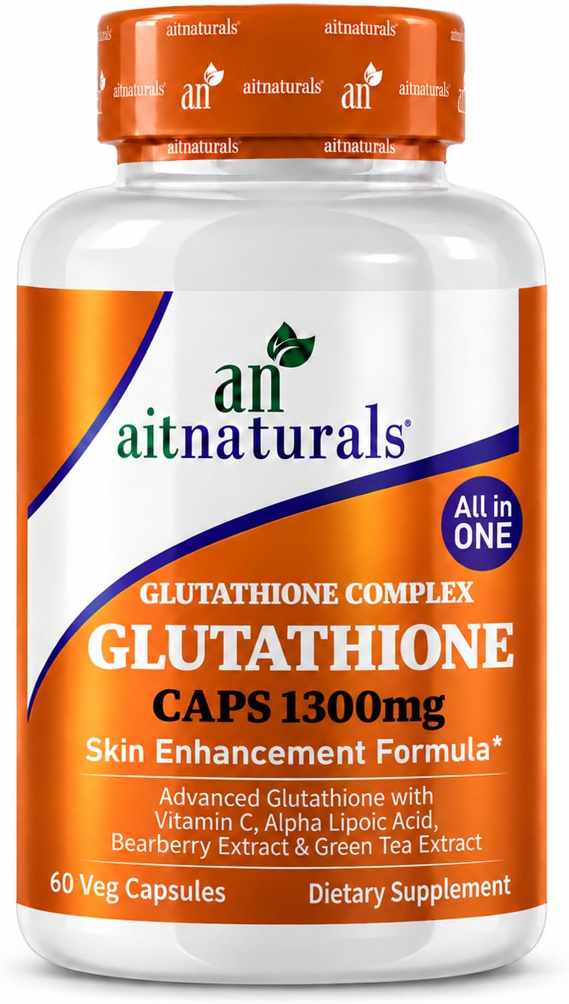 Aitnaturals Glutathione Complex (1300mg)- 60 Capsules Advanced Antioxidant Formula with Vitamin C, Alpha Lipoic Acid, Bearberry Extract & Green Tea Extract for Immune Support, Detox & Skin Enhancement