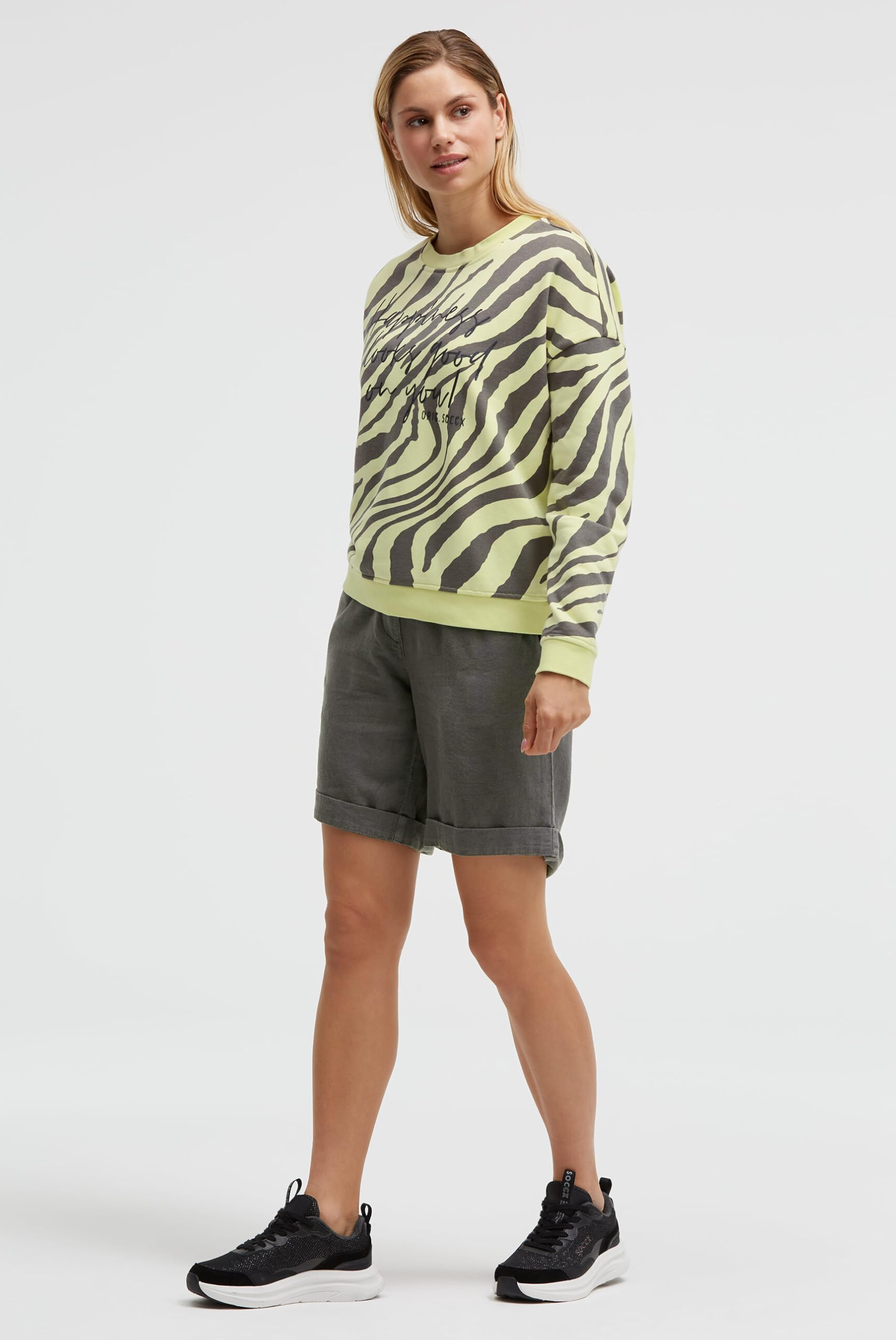 SOCCX Damen Sweatshirt mit Zebra-All-Over-Print