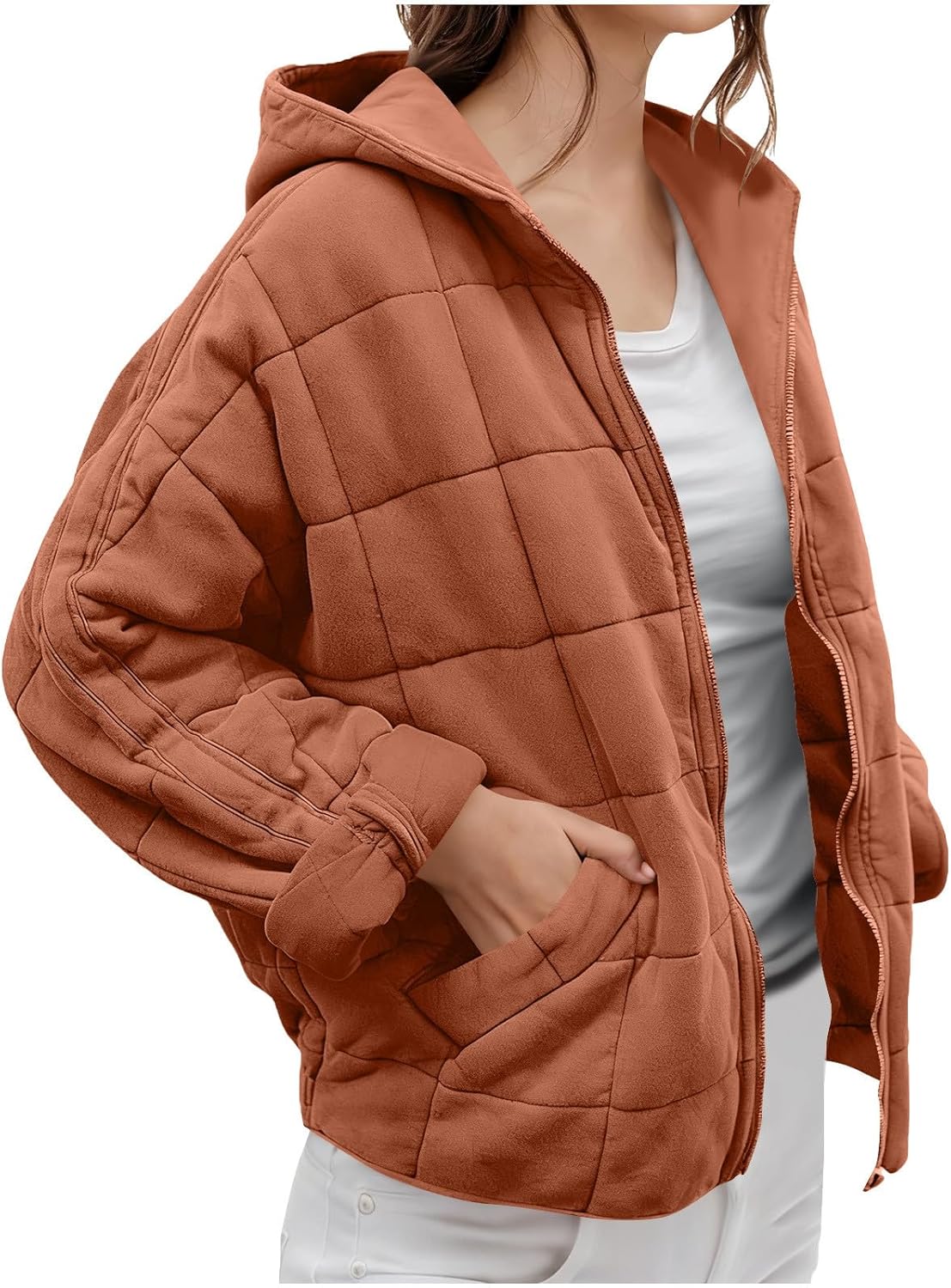 Quilted Jackets for Women Causal Lightweight Stand Collar Long Sleeve Puffer Jacket Zip Up Winter Coats Outerwear