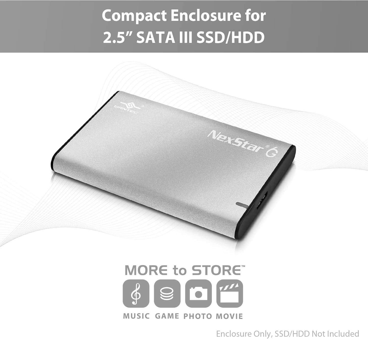 Vantec NexStar 6G, 2.5” SATA III to USB 3.2 Gen1 External SSD/HDD Enclosure, ID: Silver (NST-268S3-SV)