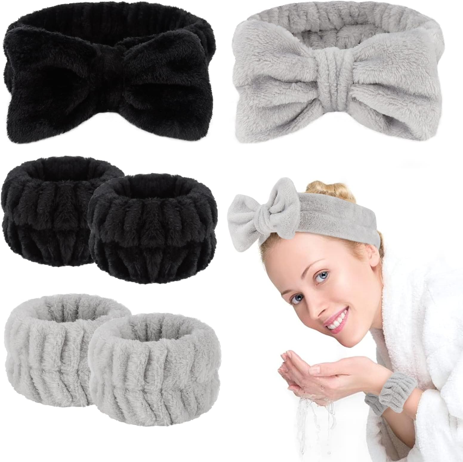 Araluky6 Pcs Spa Headband Wrist Washband Scrunchies Cuffs for Washing Face Head and Wrist Bands for Washing Face Towel Wristbands for Washing Face Wash Headband and Wristband Set for Face Washing No