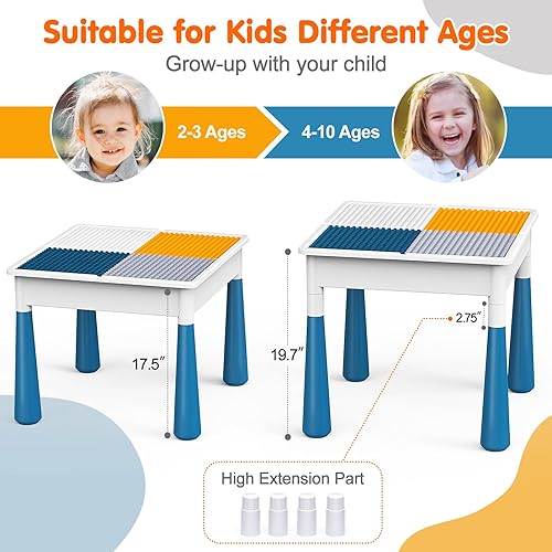 Miniatura 6 de Arscniek Mesa de actividades para niños pequeños 7 en 1, juego de mesas de actividades y sillas con 152 bloques de construcción grandes de mármol,