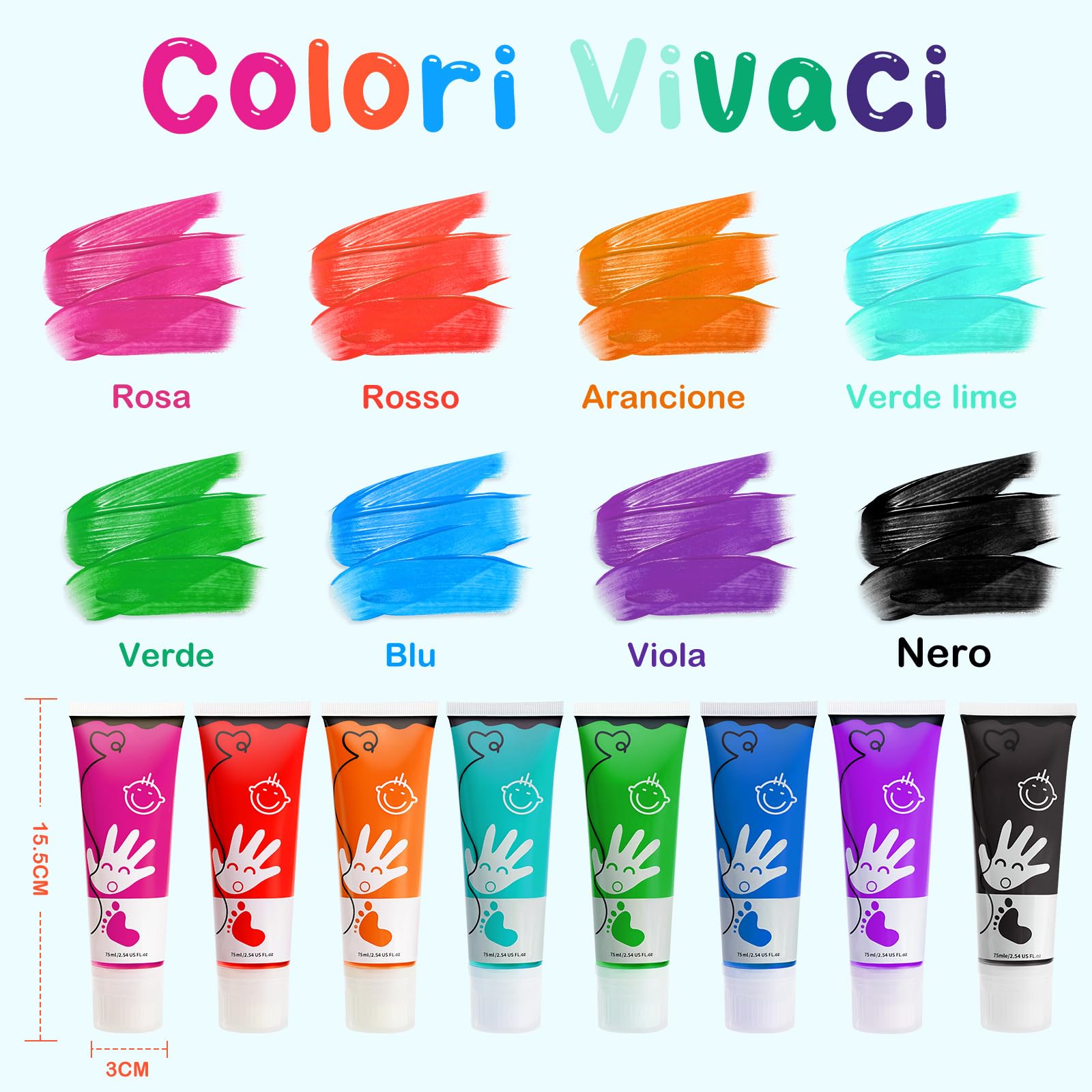 Colori a Dita per Bambini Atossici Con Testa In Spugna 8 Colori Lavabile 75 ml/tubo, Colori a Dita Adatto per i Regali di Educazione Precoce dei Bambini, Pittura Fatta a Mano