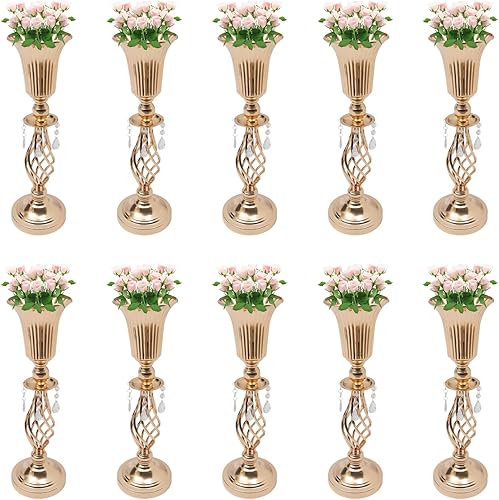 10 centros de mesa de boda de metal altos para mesas de recepción, soporte de jarrón dorado para flores, jarrón de flores de 20 pulgadas de alto disponible en Yaxa El Salvador