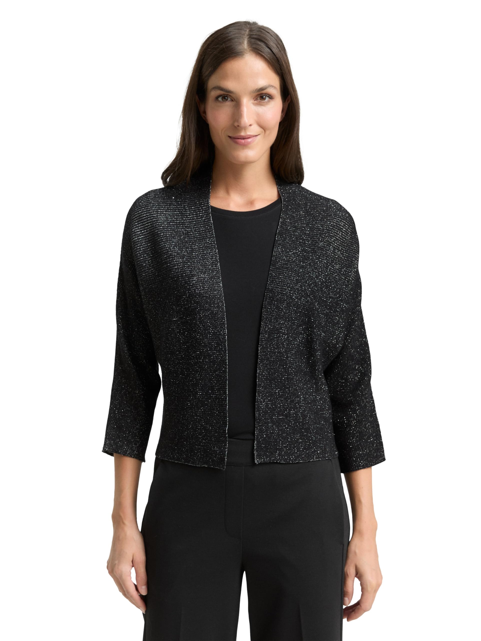 Tom Tailor Damen 1049465 Cropped Cardigan mit Glitzer-Effekt (1er Pack)