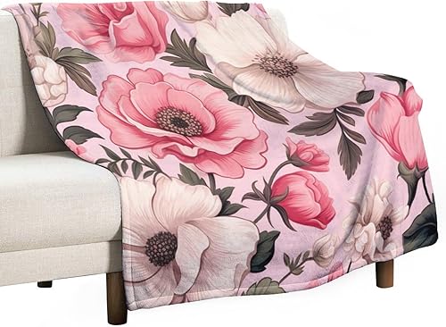 Miniatura 47 de Manta moderna de color rosa pastel y flores, manta retro de flores para cama, manta de 60 x 80 pulgadas, súper suave y acogedora para sofá,