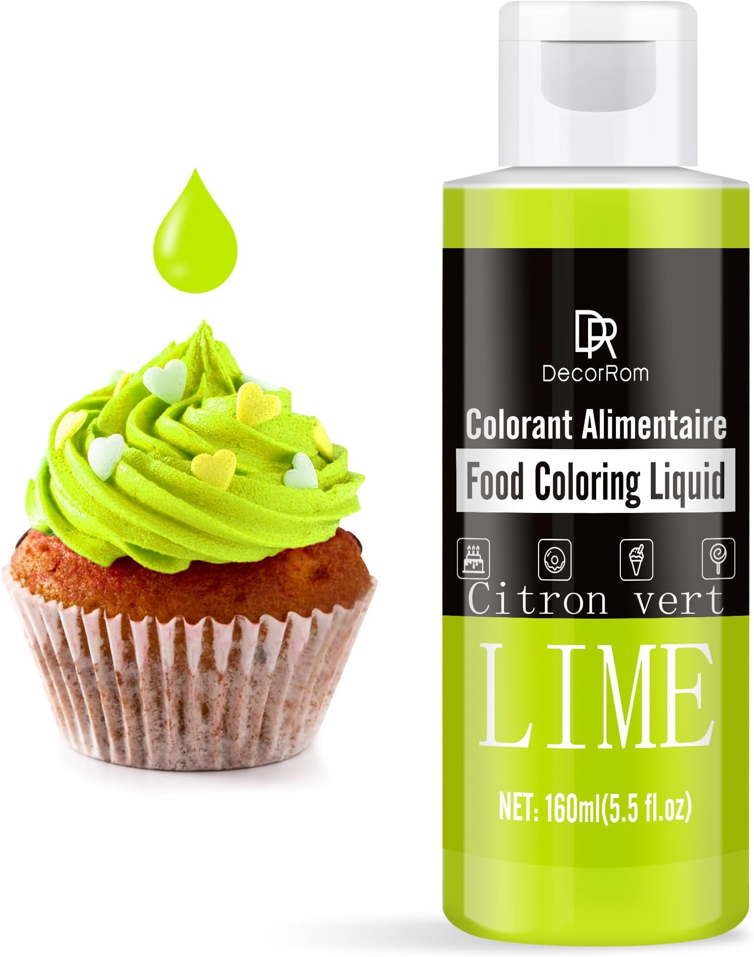 Lime Food Coloring Liquid - Vibrant Liquid Icing Food Coloring Set for Baking, Cake Decorating, Easter Egg, Airbrush - Tasteless Food Dye for Fondant, Slime, DIY Crafts - 5.5 Fl.oz / 160ml Each