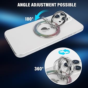 Guppy Magnetic Phone Ring Holder, Glitter Magnet Finger Ring Grip Stand Holder 360 Rotation with Cell Phone Ring Stand, Compatible with MagSafe for iPhone Duo 18 Pro Max 17 16 15 14 13 12 All-Colored
