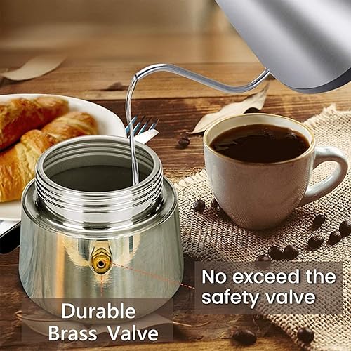 Miniatura 2 de Cafetera espresso para estufa, cafetera portátil de acero inoxidable, cafetera italiana clásica para el hogar y campamento (4 tazas, 6.8 fl oz)