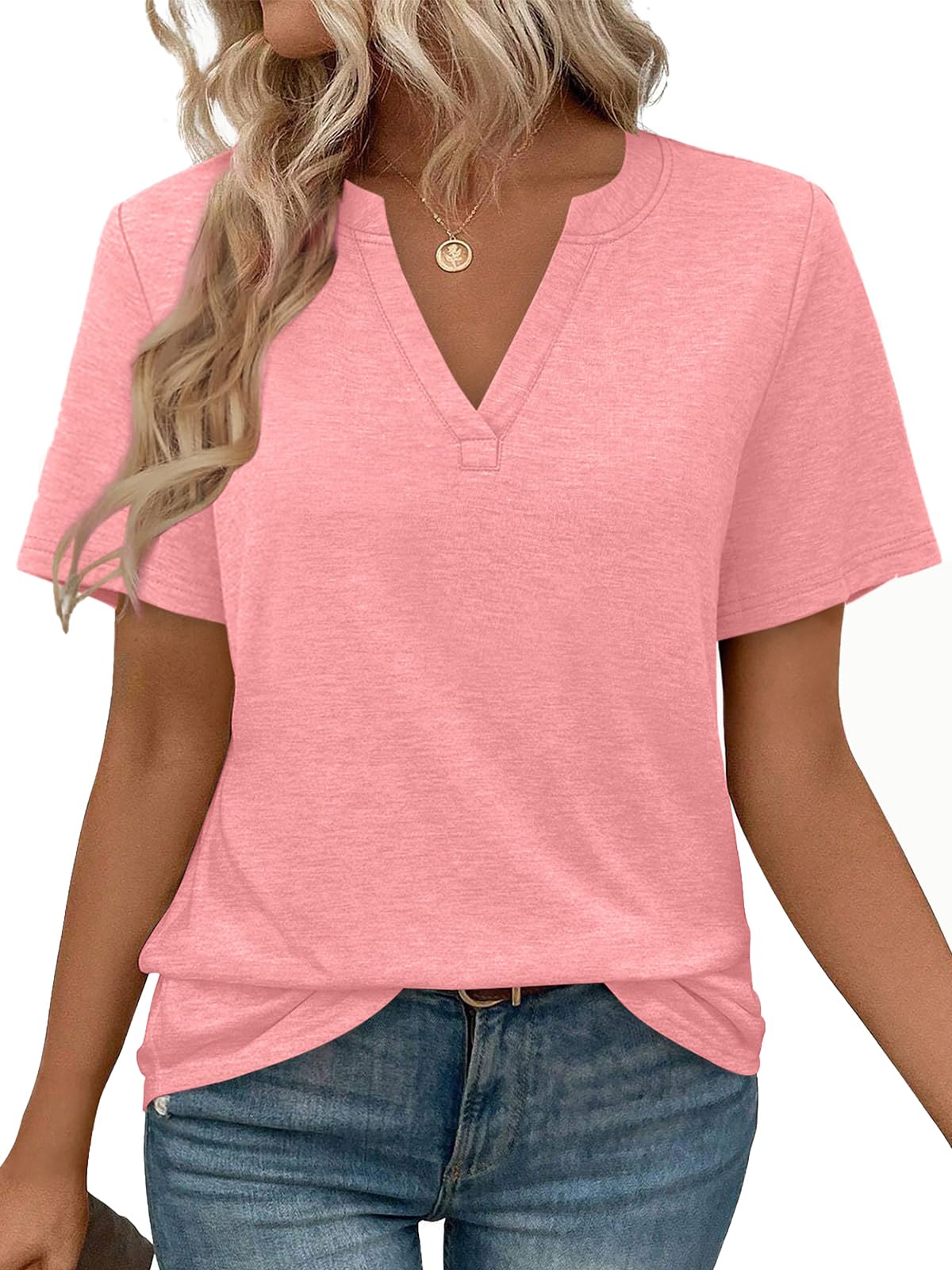 WEESO Womens Tops Summer Short Sleeve V Neck Blouses Business Casual Loose Fit Tshirts Trendy Fashion Outfits