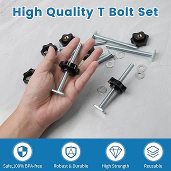 8 Set / 24 Pcs M8 T Track Bolts, T Slot Bolts M8 and Plastic Hand Nuts Kit | Aluminum Alloy T-Track Clamp Accessories, T Track Knob Kit for Woodworking Tool Slots and Fastening Fixtures