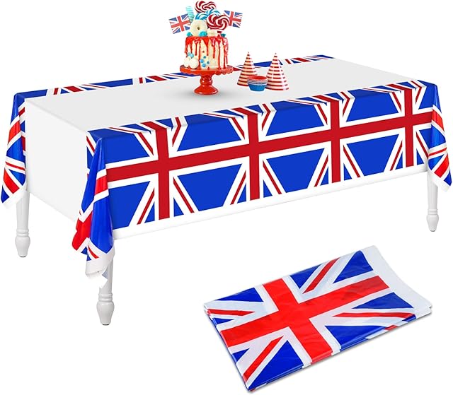 ELECLAND Union Jack Tablecloth Plastic British Flag Table Cover 130x220cm UK Flag Table Cloth Rectangular Table Cover for National Day Sports Events Office Street Home Dining Table Decorations