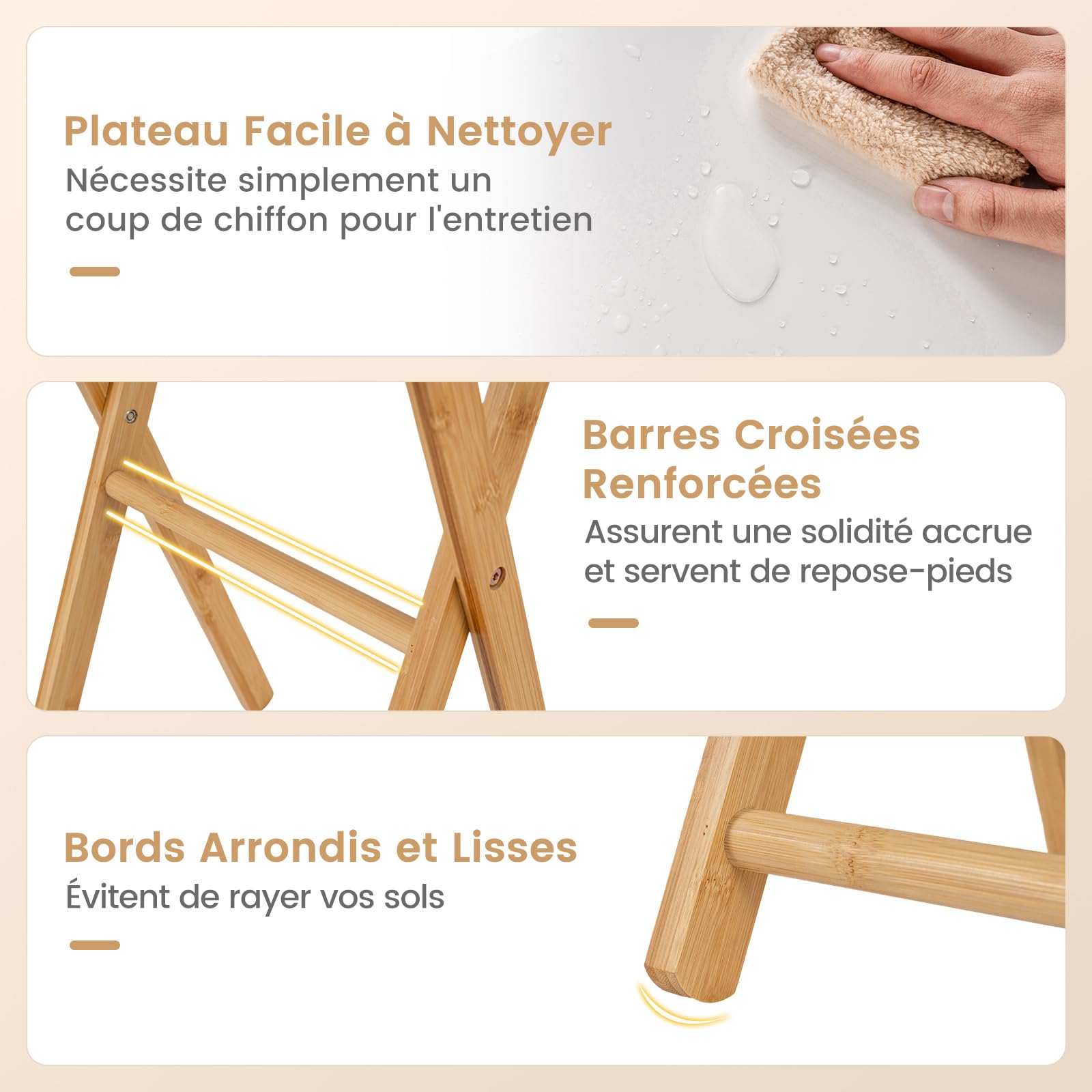 COSTWAY Petite Table Pliante en Bambou Lot de 2, Table d'Appoint de Balcon Portable, 48 x 35 x 64 cm, Montage Facile, pour Salon, Jardin, Appartement, Camping