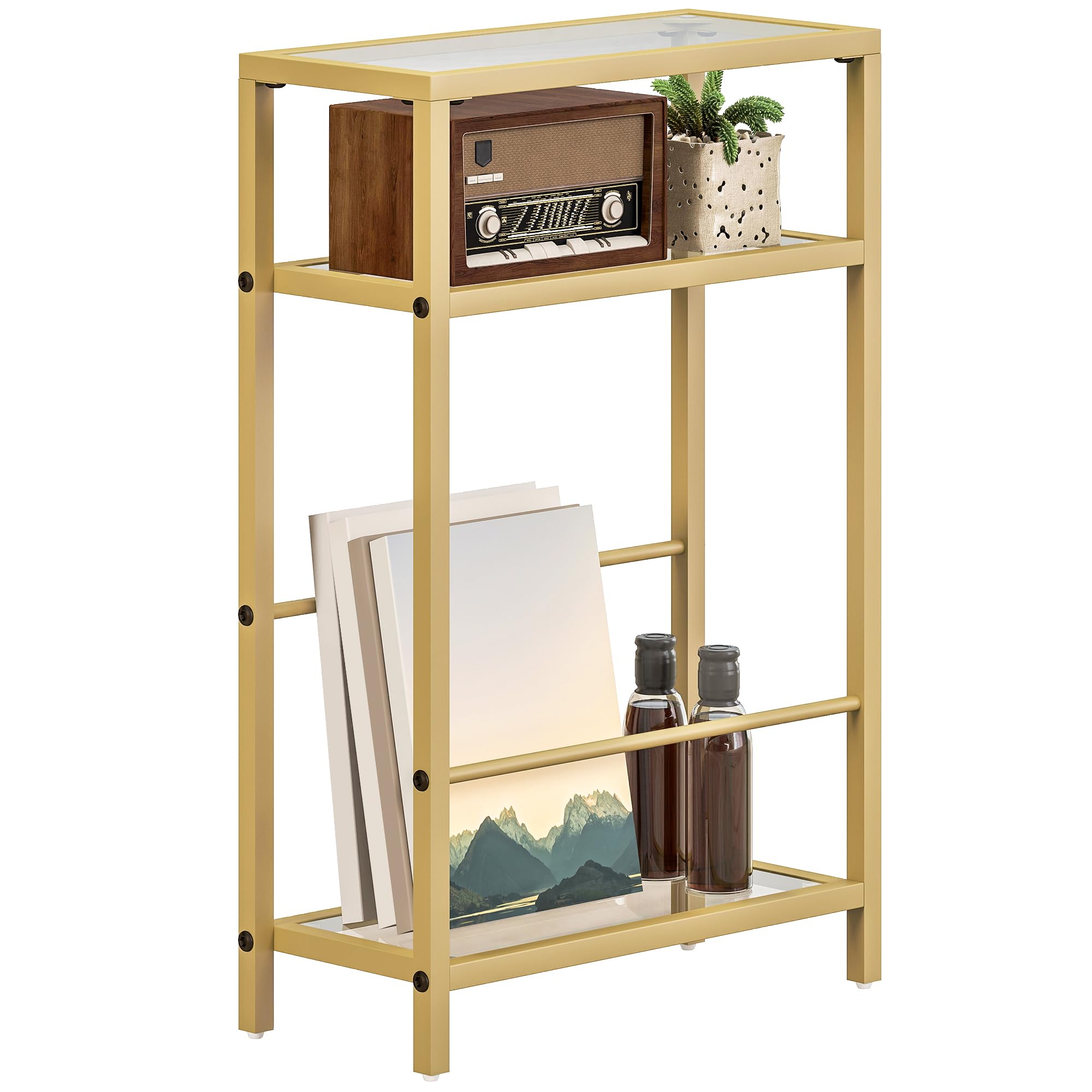 HOMCOM 3-Tier Side Table with Storage Shelf for Small Spaces Gold Tone โ image 1